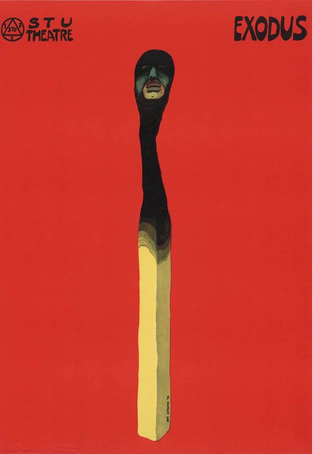 Jan Sawka, "Exodus", 1974, plakat do przedstawienia "Exodus" wg poematu Leszka A. Moczulskiego, Krakowski Teatr Scena Stu, 98 x 67.8 cm, wł. Muzeum Sztuki Nowoczesnej w Nowym Jorku (MoMA), fot. Muzeum Sztuki Nowoczesnej w Nowym Jorku